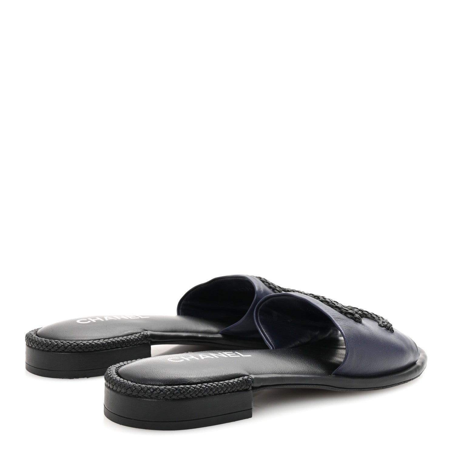Chanel Lambskin CC Braided Mules 40 Navy Blue Black 5 of 10
