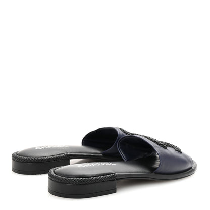 Chanel Lambskin CC Braided Mules 40 Navy Blue Black 5 of 10