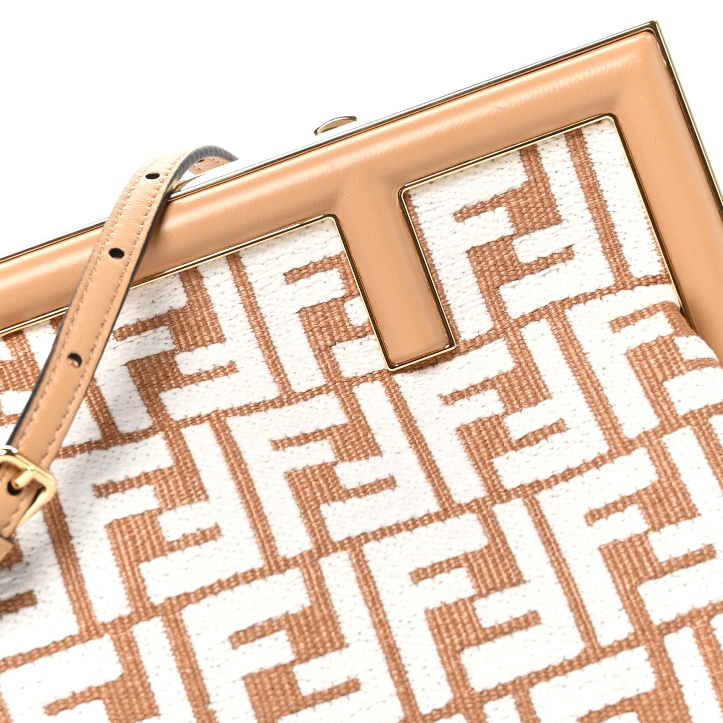 Raffia Chenille Shiny Nappa FF 1974 Small Fendi First Natural White Miele Scuro