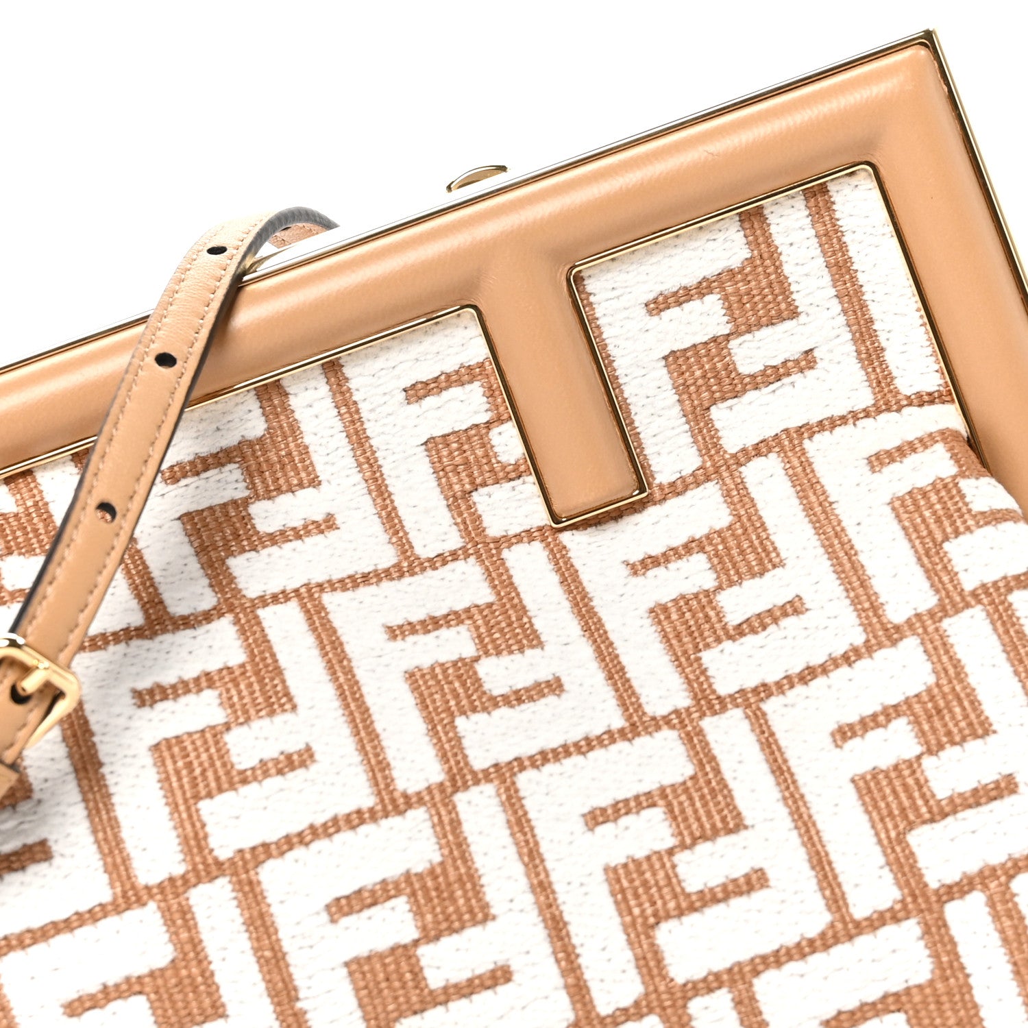 Fendi Raffia Chenille Shiny Nappa FF 1974 Small Fendi First Natural White Miele Scuro 8 of 10