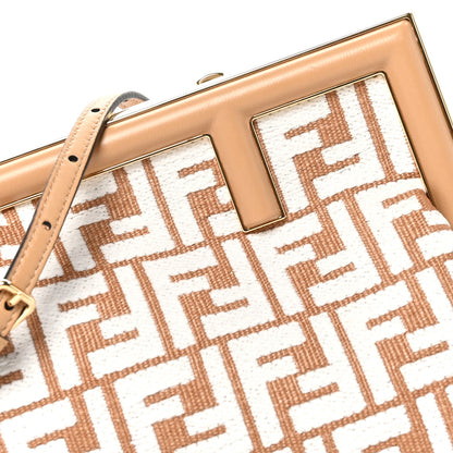 Fendi Raffia Chenille Shiny Nappa FF 1974 Small Fendi First Natural White Miele Scuro 8 of 10