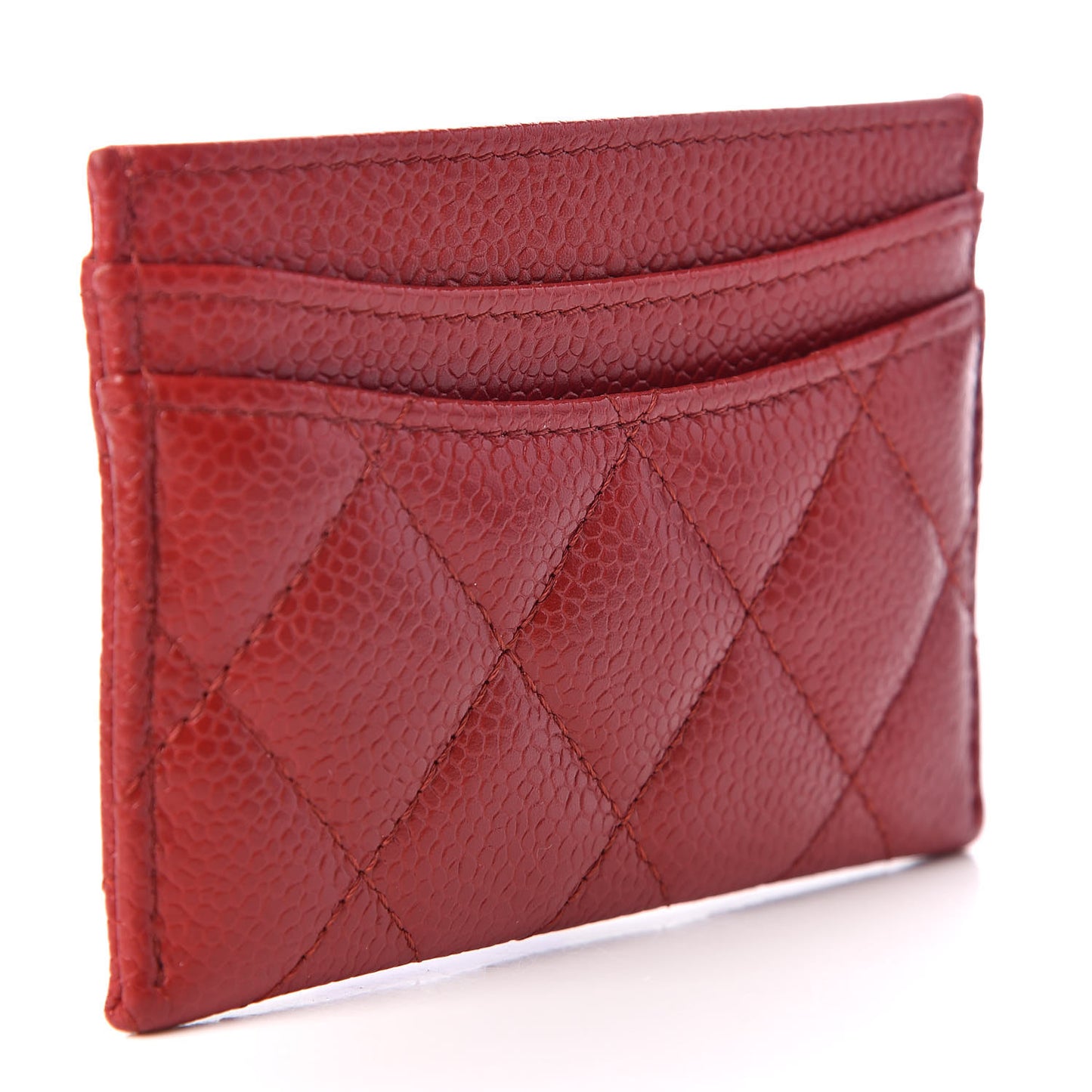 Caviar Quilted Card Holder Dark Red