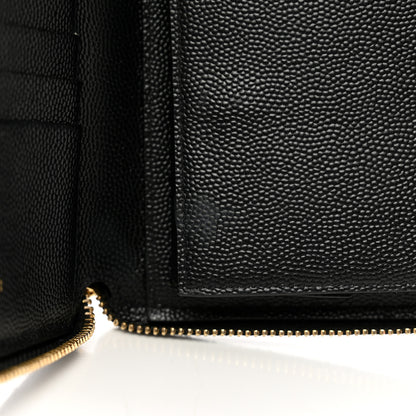 Saint Laurent Grain De Poudre Matelasse Chevron Monogram Compact Zip Around Wallet Black 7 of 9