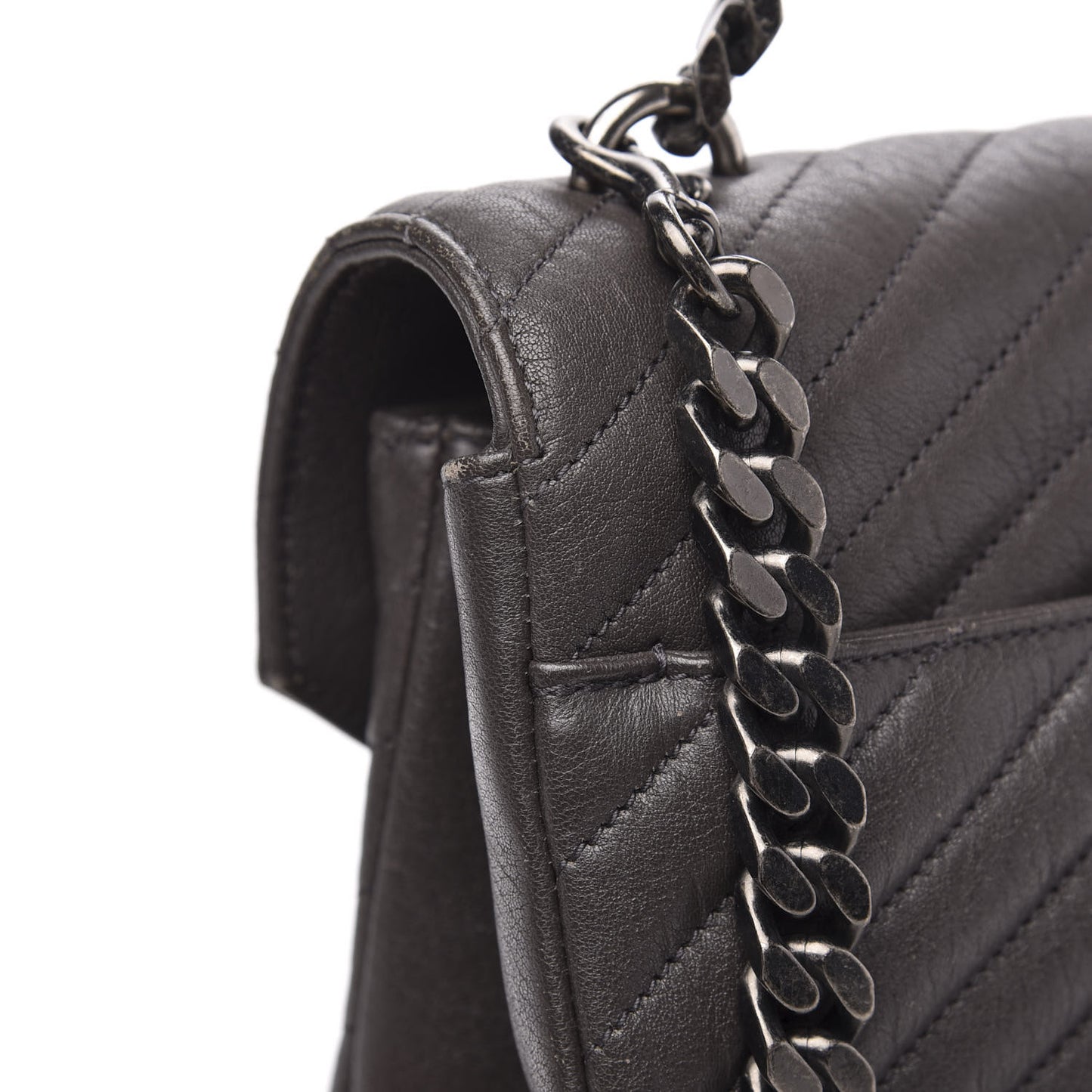 Sheepskin Matelasse Chevron Monogram Large College Satchel Dark Anthracite