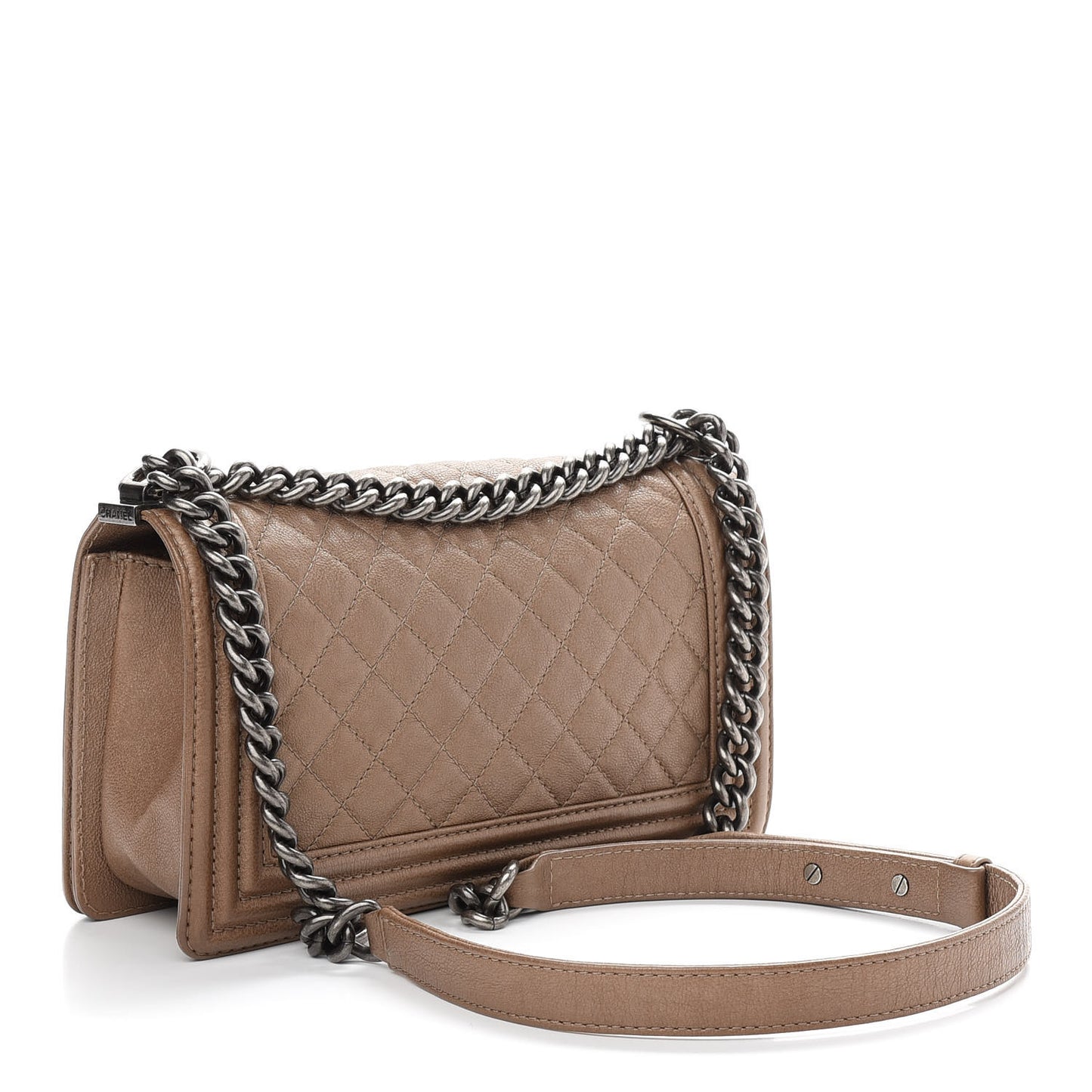 Metallic Calfskin Quilted Medium Boy Flap Dark Gold