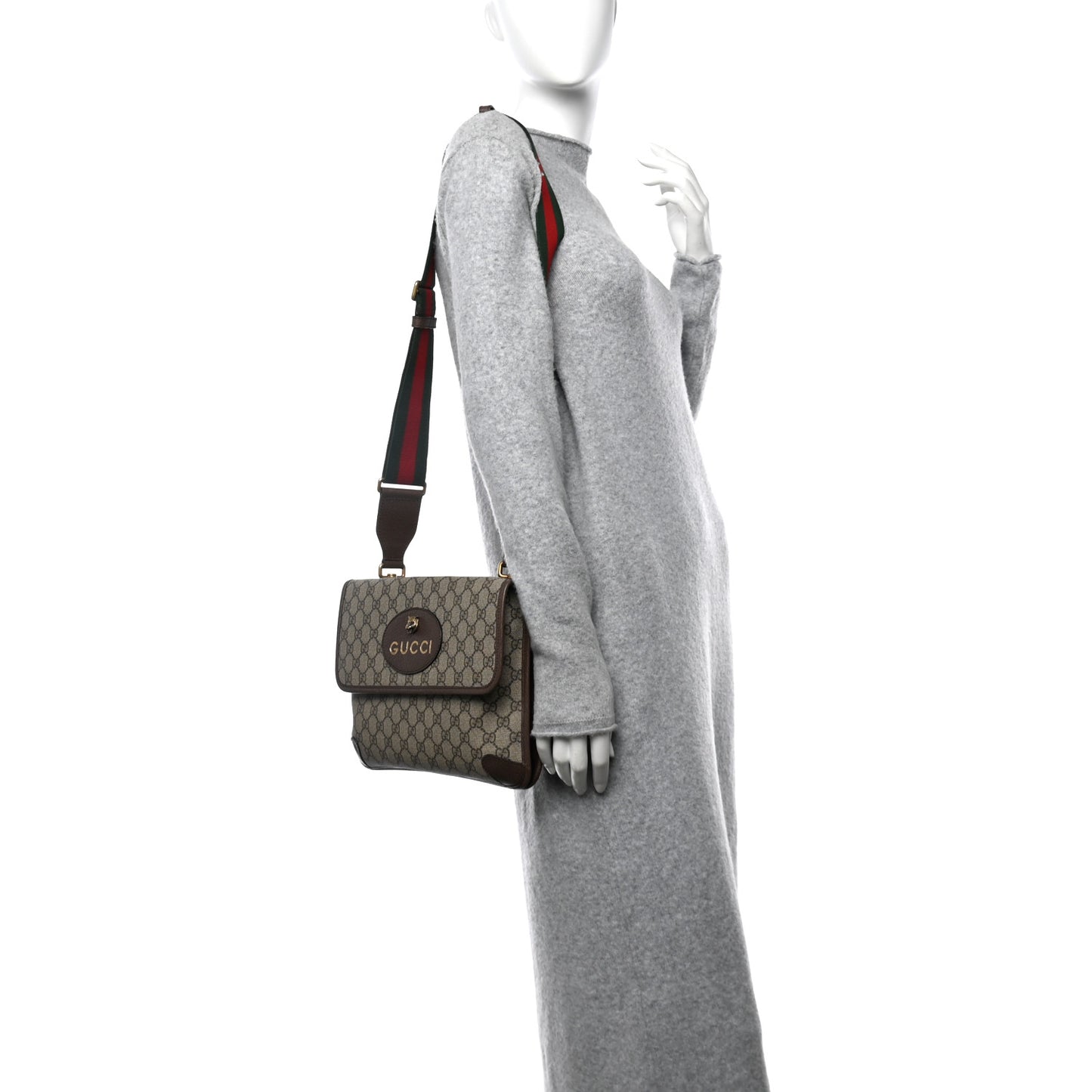 GG Supreme Monogram Web Neo Vintage Double Flap Messenger Bag Beige New Acero