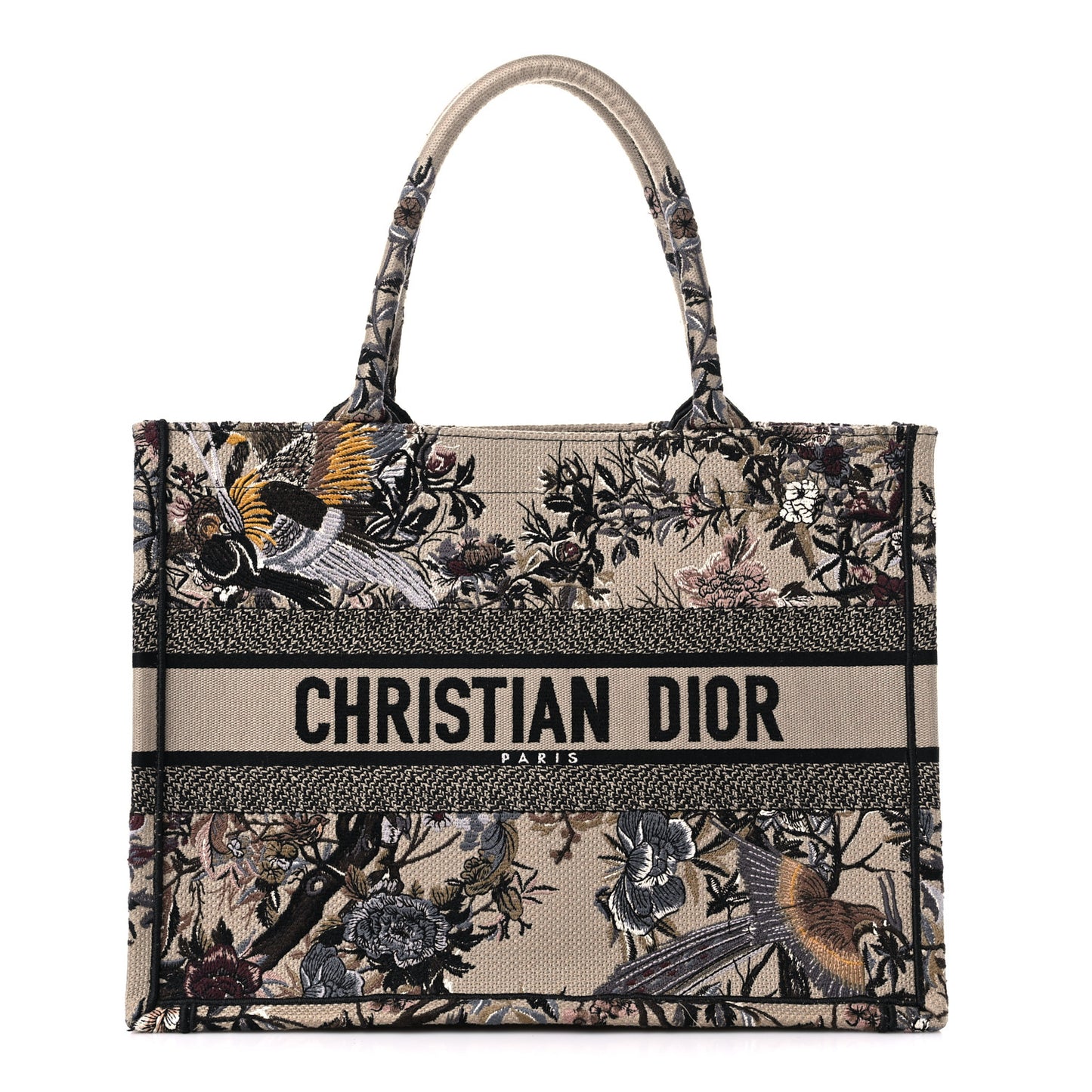Canvas Embroidered Jardin D'Hiver Medium Book Tote Beige Multicolor
