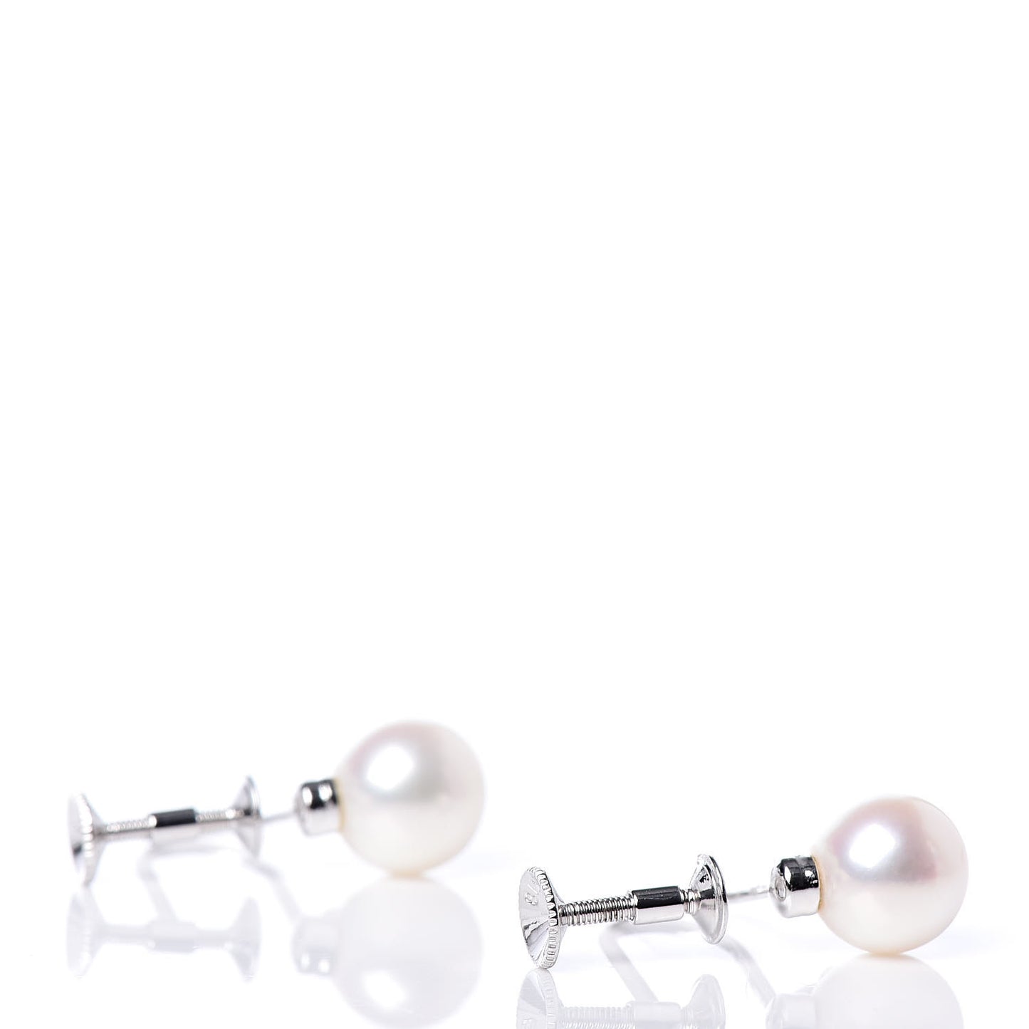18K White Gold Diamond Akoya Pearl 7-7.5mm Screw Back Earrings