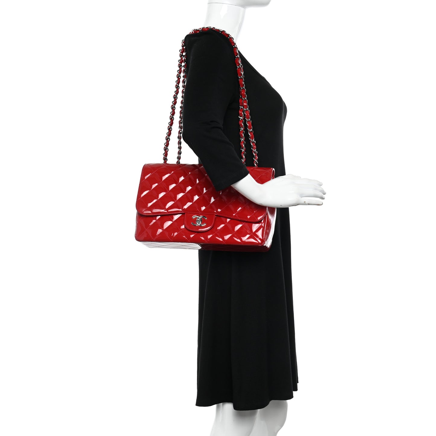 Patent Quilted Jumbo Single Flap Red