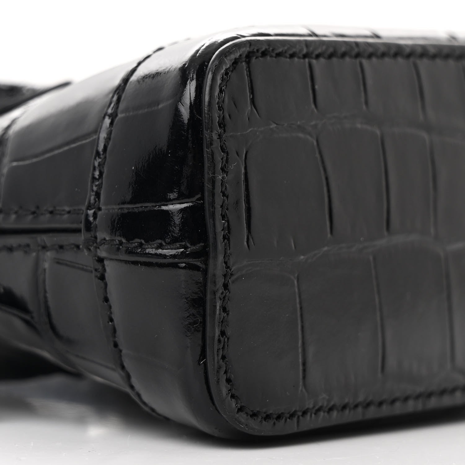 Balenciaga Shiny Calfskin Logo Crocodile Embossed Mini Ville Top Handle Bag Black 10 of 11