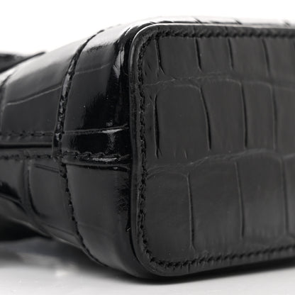 Balenciaga Shiny Calfskin Logo Crocodile Embossed Mini Ville Top Handle Bag Black 10 of 11