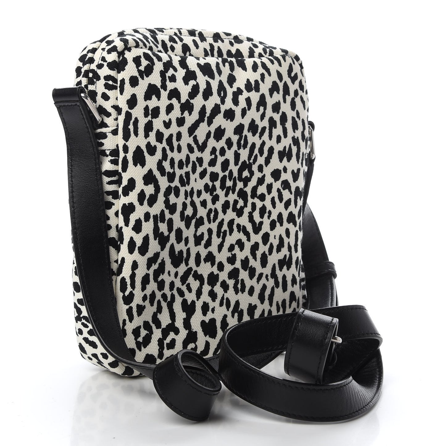 Canvas Leopard Print Sid Messenger Bag Black White