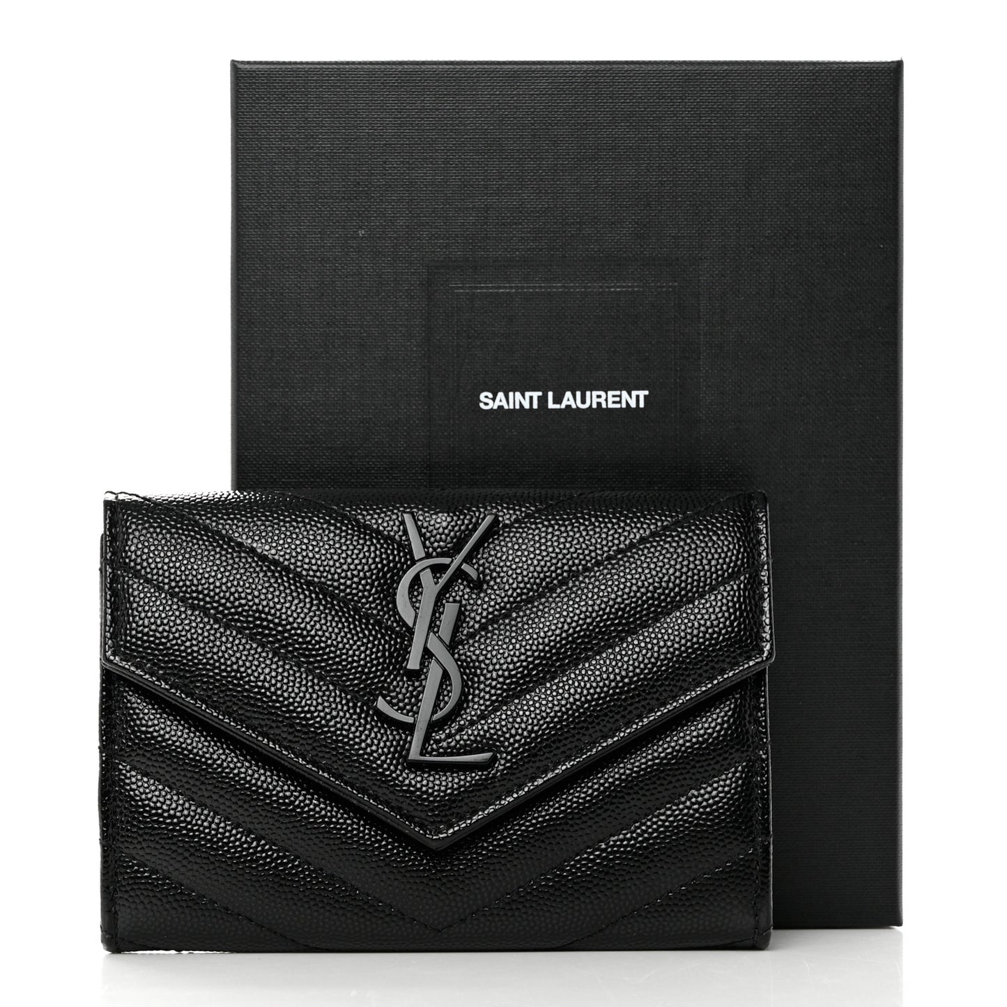 Grain De Poudre Matelasse Chevron Small Monochrome Monogram Envelope Wallet Black