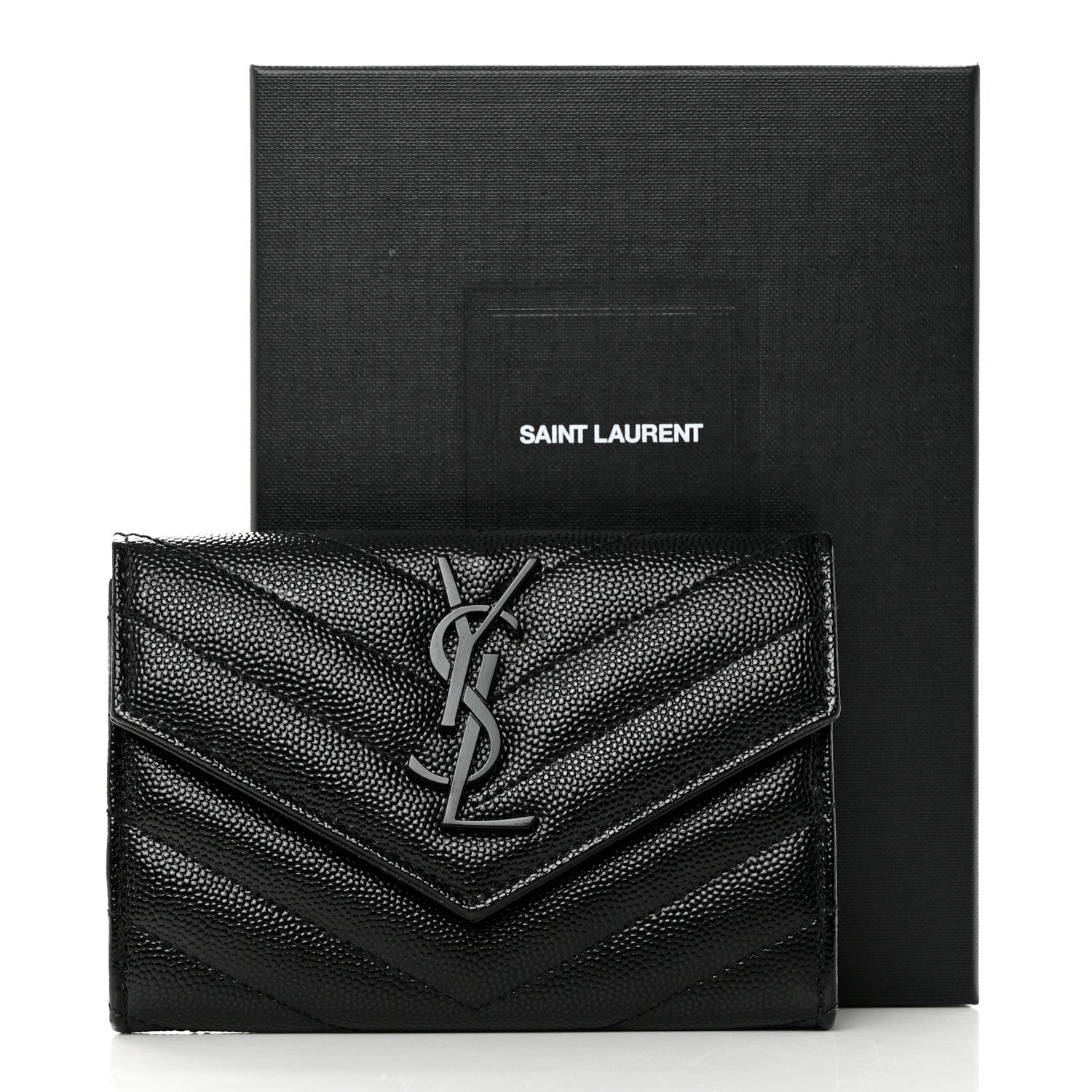 Saint Laurent Grain De Poudre Matelasse Chevron Small Monochrome Monogram Envelope Wallet Black 8 of 8