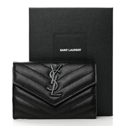 Saint Laurent Grain De Poudre Matelasse Chevron Small Monochrome Monogram Envelope Wallet Black 8 of 8