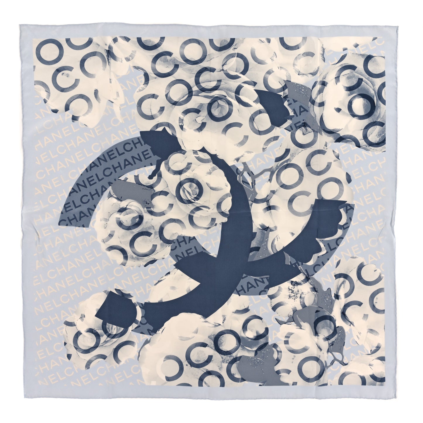 Silk Cambon Scarf White Blue