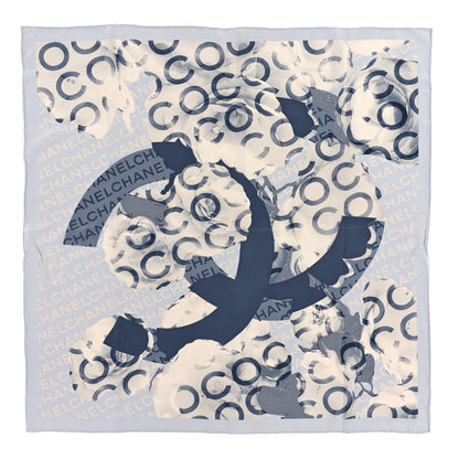 Chanel Silk Cambon Scarf White Blue 1 of 3