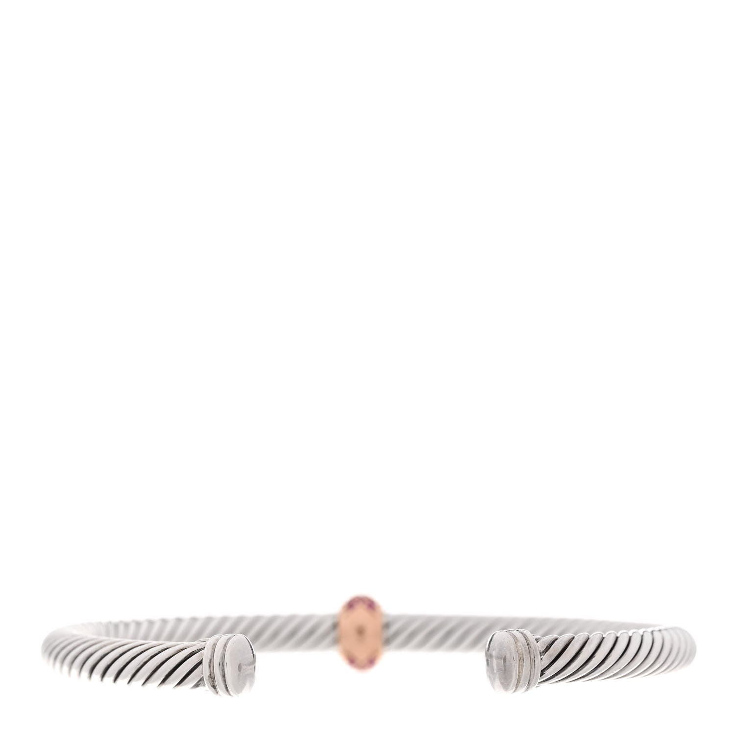 David Yurman Sterling Silver 18K Rose Gold Pink Sapphire 5mm Cable Classics Single Station Bracelet 2 of 4