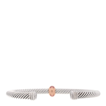 David Yurman Sterling Silver 18K Rose Gold Pink Sapphire 5mm Cable Classics Single Station Bracelet 2 of 4