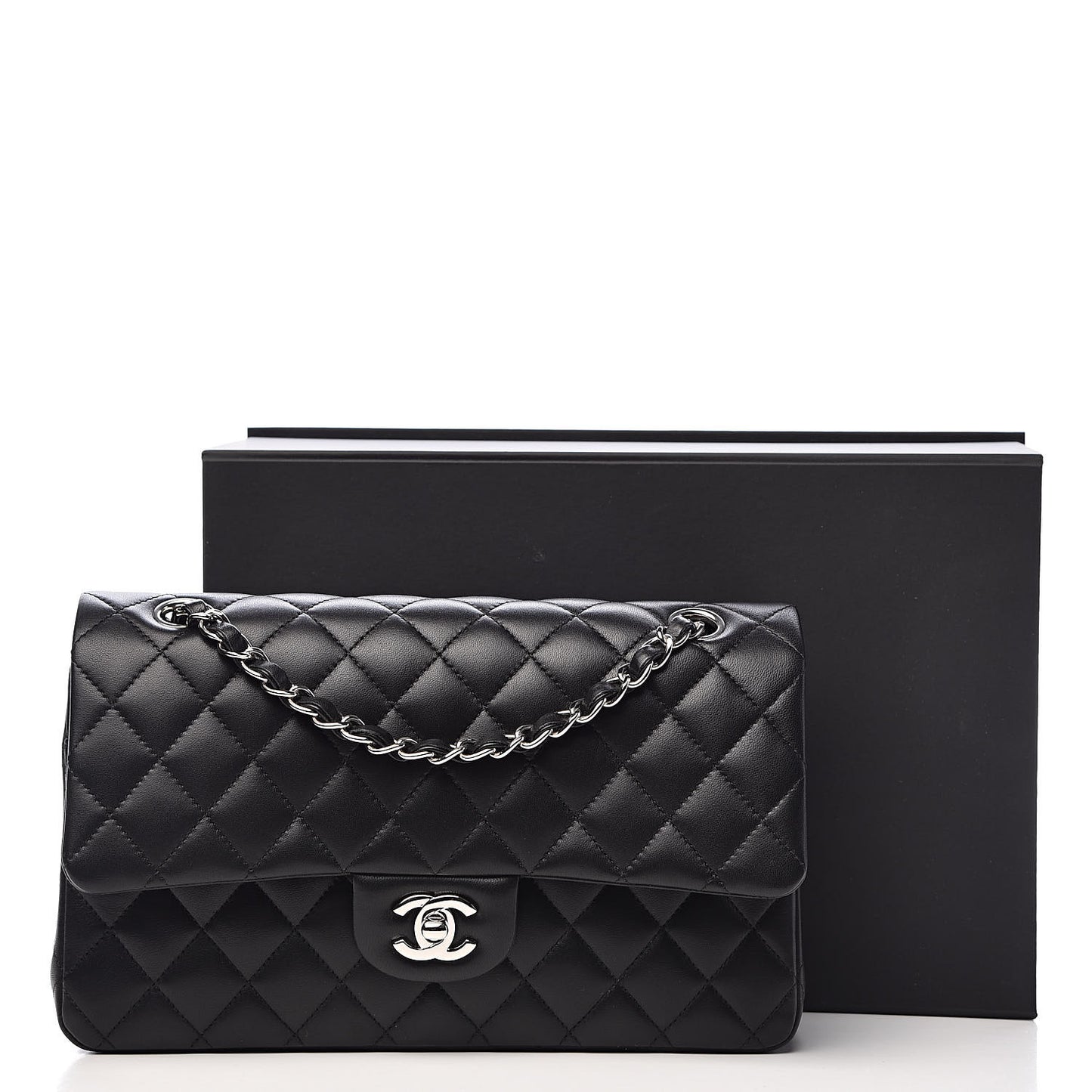 Lambskin Quilted Medium Double Flap Black