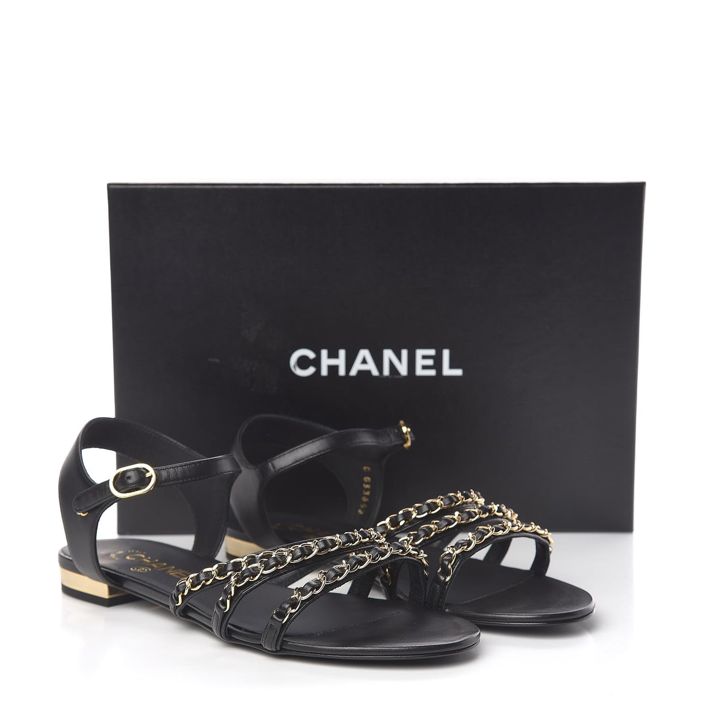 Lambskin CC Chain Sandals 38 Black