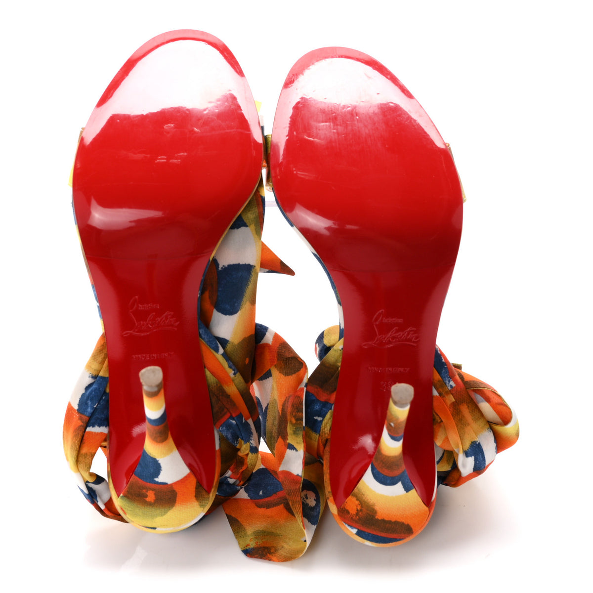 Christian Louboutin Crepe Satin Gaagal Miss Z Du Desert 100 Ankle Wrap Sandals 38 Multicolor Magma 6 of 9