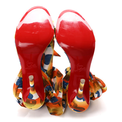Christian Louboutin Crepe Satin Gaagal Miss Z Du Desert 100 Ankle Wrap Sandals 38 Multicolor Magma 6 of 9