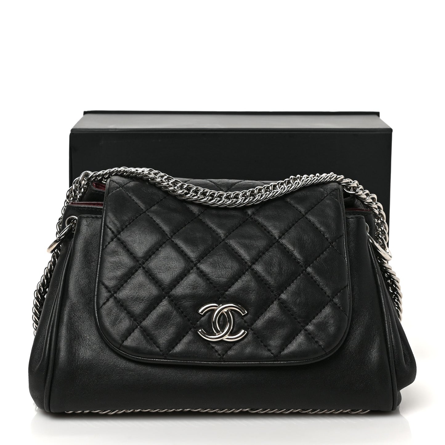 Washed Lambskin Quilted Bijoux Chain Accordion Flap Black