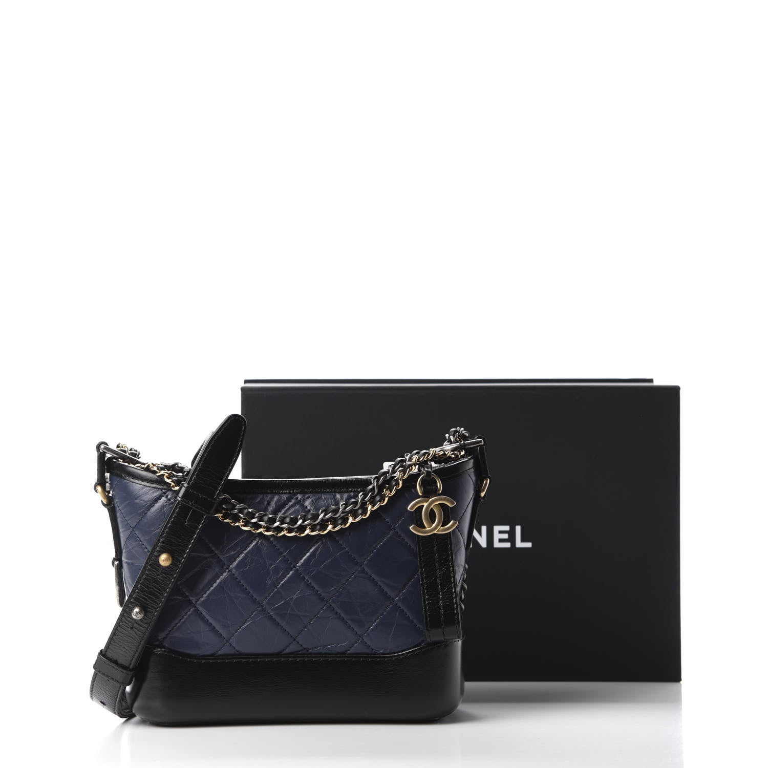 Chanel Aged Calfskin Quilted Small Gabrielle Hobo Navy Black 10 of 10