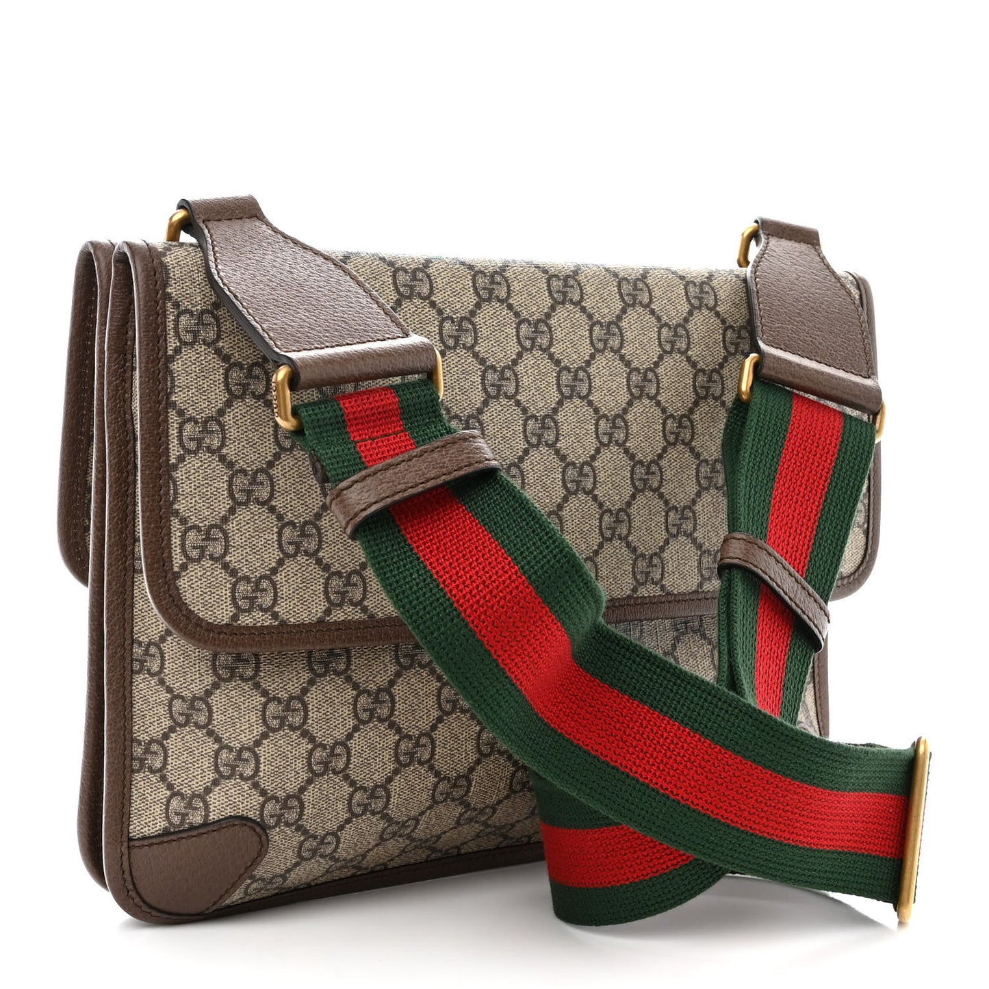 GG Supreme Monogram Web Neo Vintage Double Flap Messenger Bag Beige New Acero