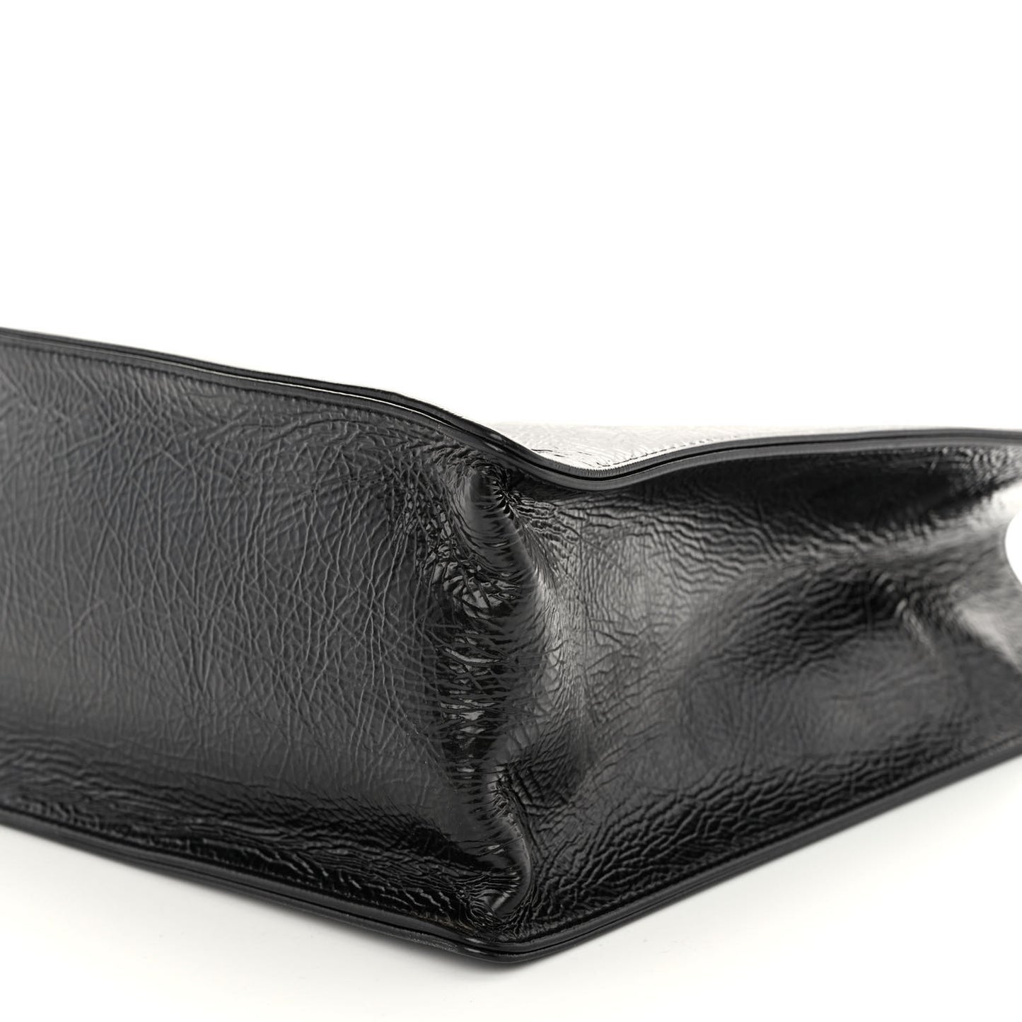 Shiny Aged Calfskin Shopping Bag Black