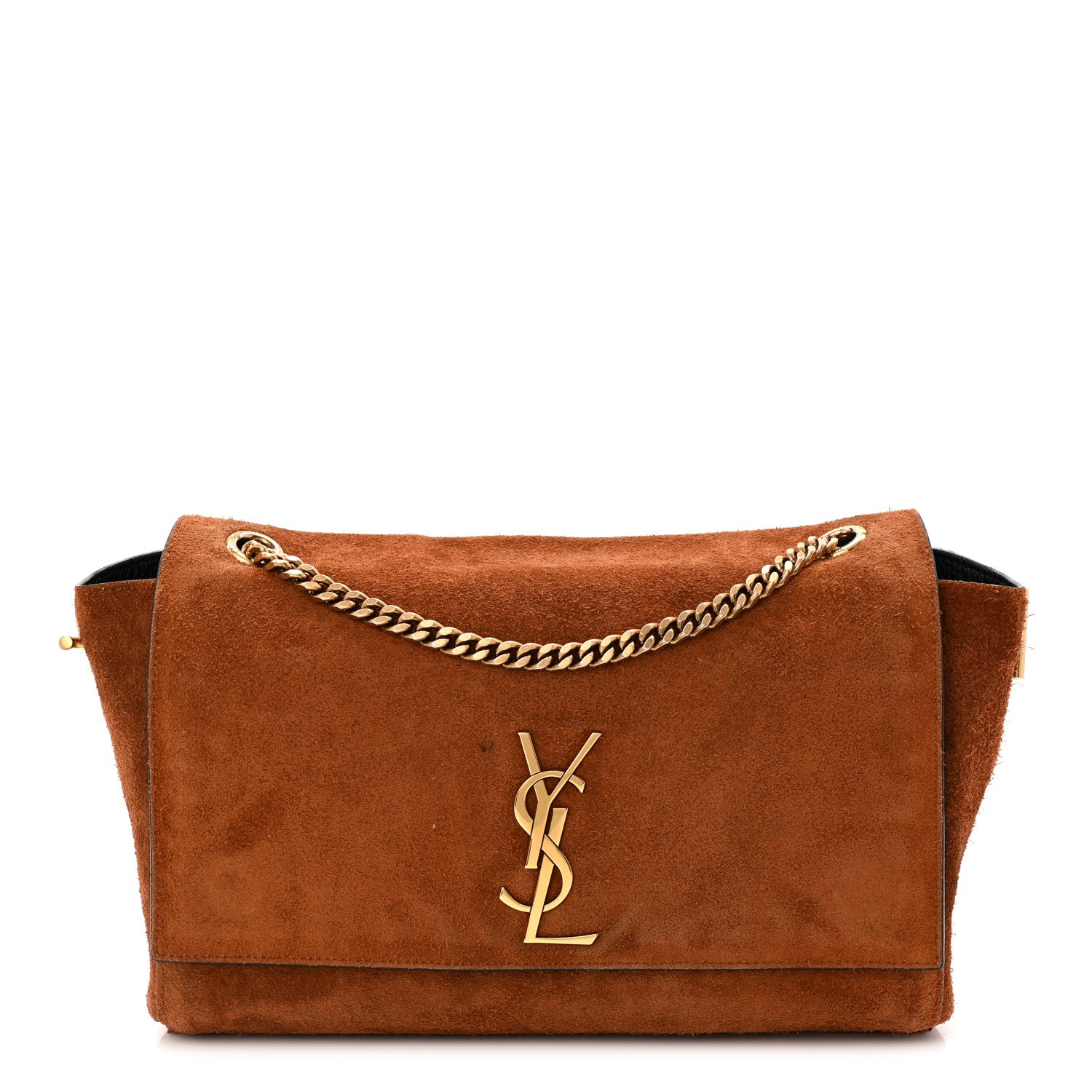 Saint Laurent Calfskin Crocodile Embossed Suede Medium Reversible Monogram Kate Satchel Military Taupe 3 of 17