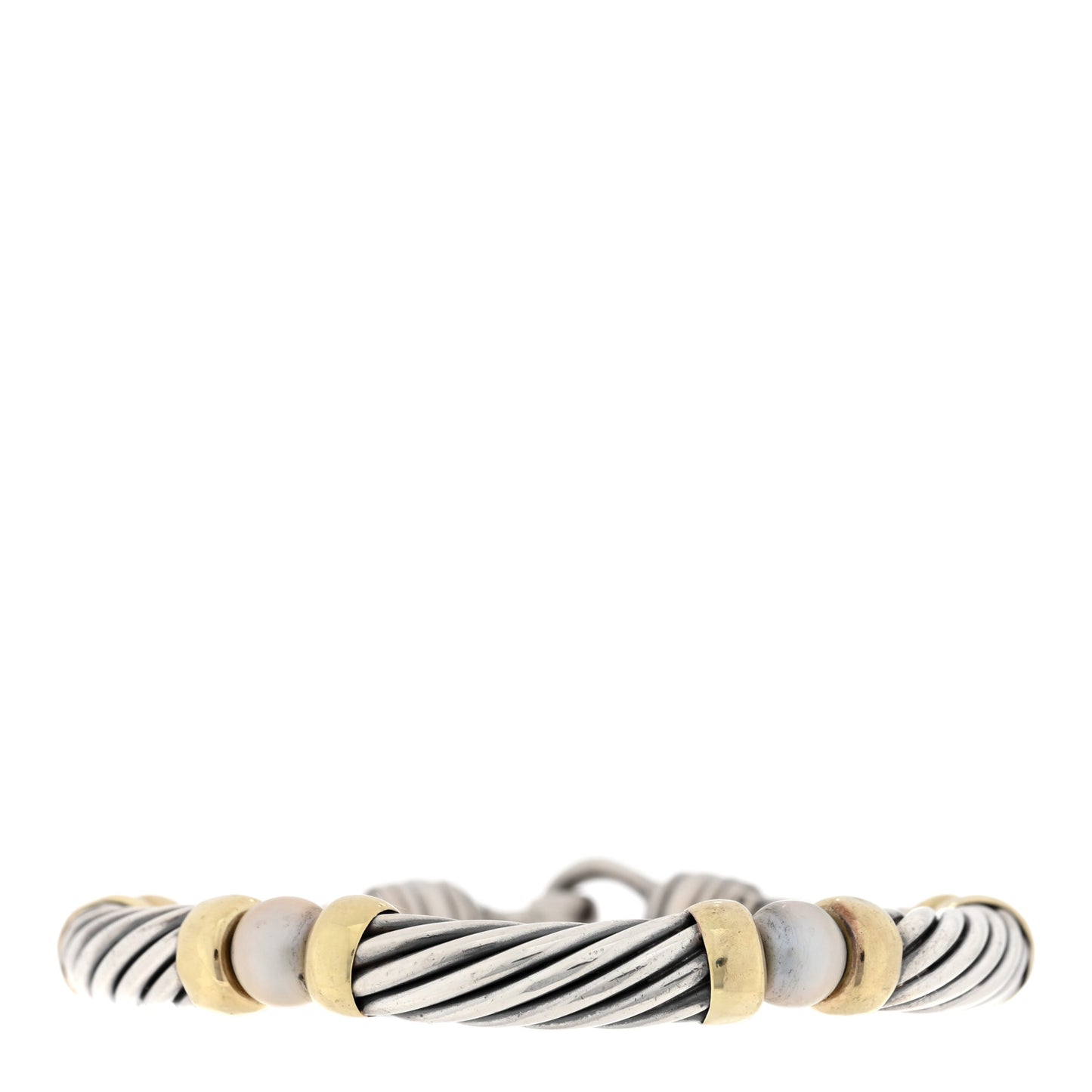 Sterling Silver 14K Yellow Gold Pearl 7mm Metro Cable Bracelet