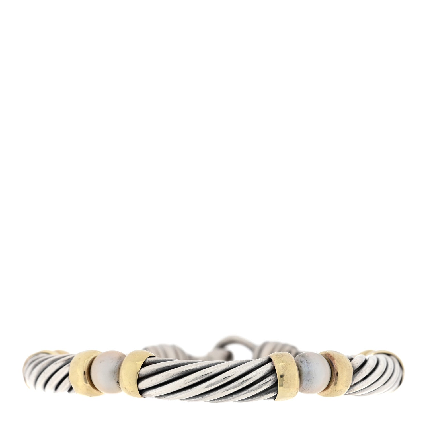 David Yurman Sterling Silver 14K Yellow Gold Pearl 7mm Metro Cable Bracelet 1 of 3