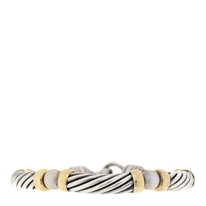 David Yurman Sterling Silver 14K Yellow Gold Pearl 7mm Metro Cable Bracelet 1 of 3