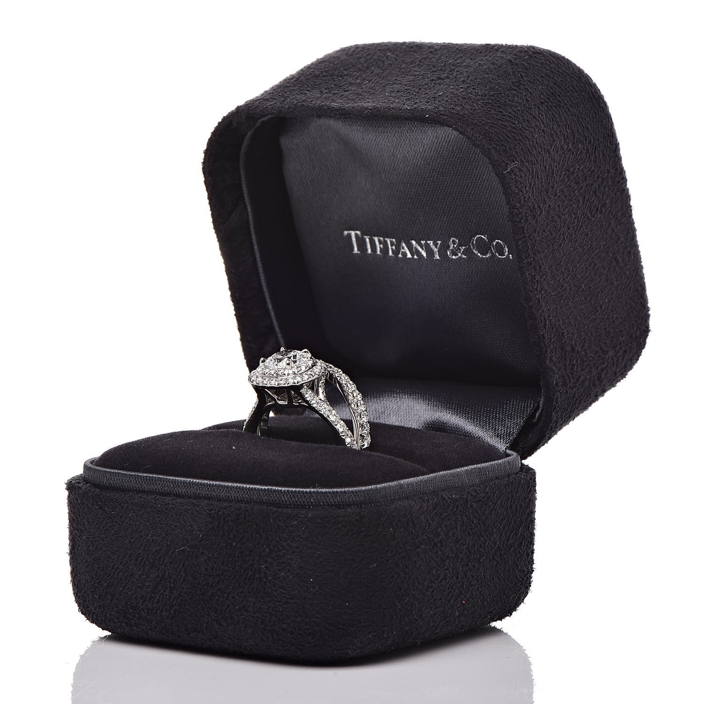 Platinum Diamond .58ct Soleste Cushion Cut Double Halo Engagement Ring Set 48 4.5