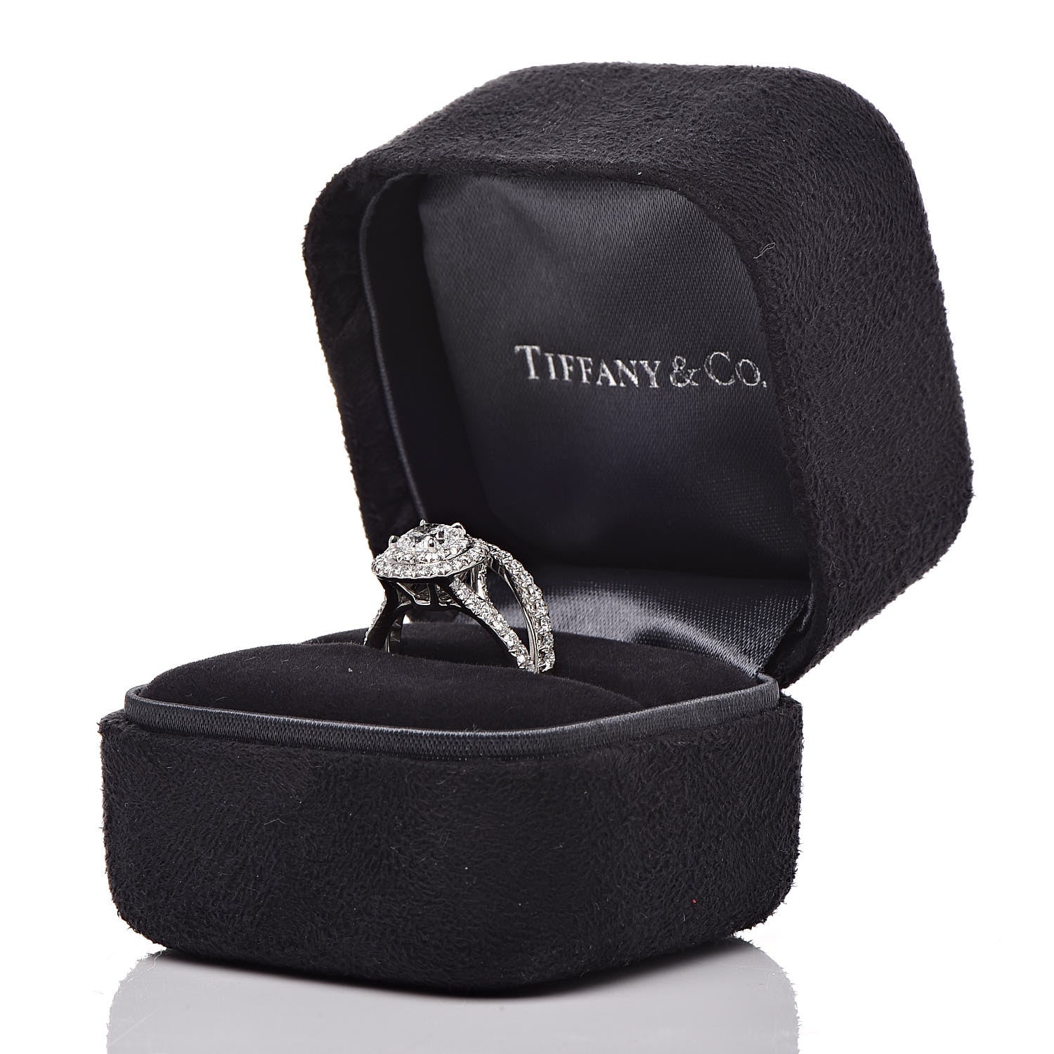Tiffany Platinum Diamond .58ct Soleste Cushion Cut Double Halo Engagement Ring Set 48 4.5 6 of 6
