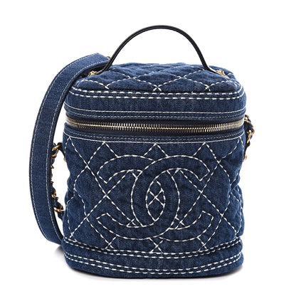 Chanel Denim Quilted Denim Trip Vanity Cosmetic Case Blue 1 of 8