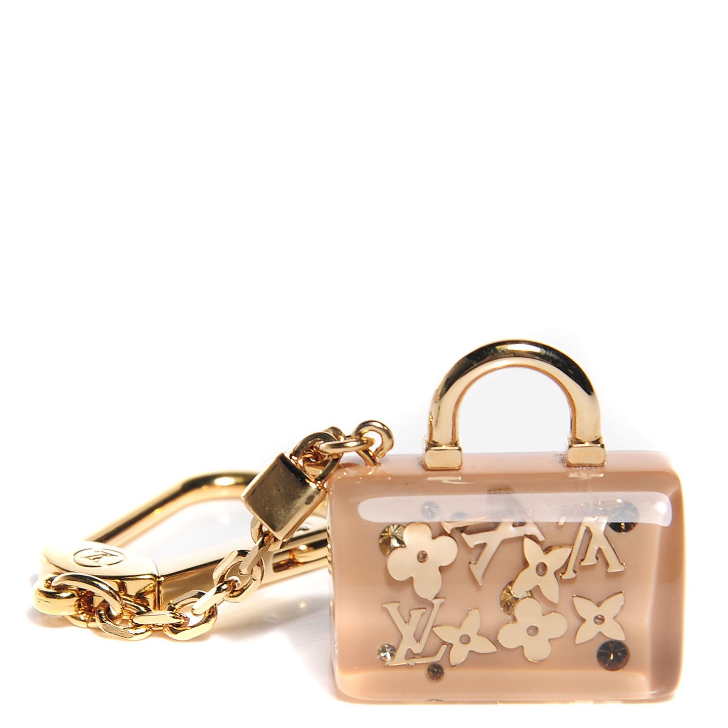 Resin Inclusion Speedy Bag Charm Key Chain Beige