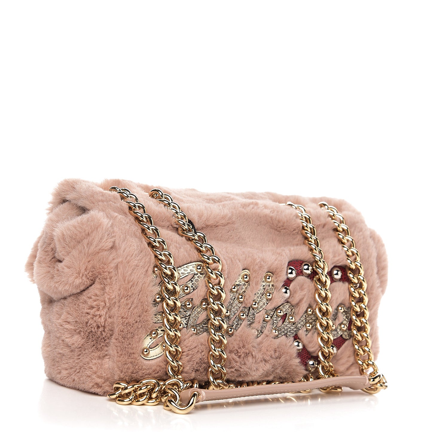 Faux Fur Watersnake Embellished Lucia Shoulder Bag Pink