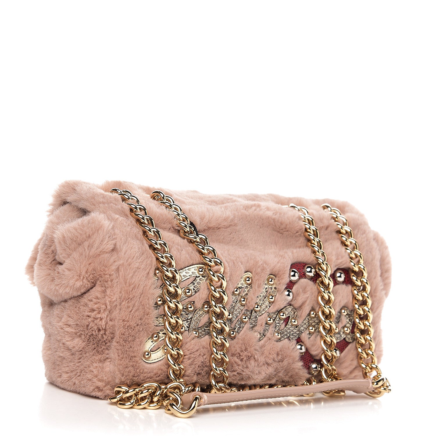 Dolce & Gabbana Faux Fur Watersnake Embellished Lucia Shoulder Bag Pink 4 of 20