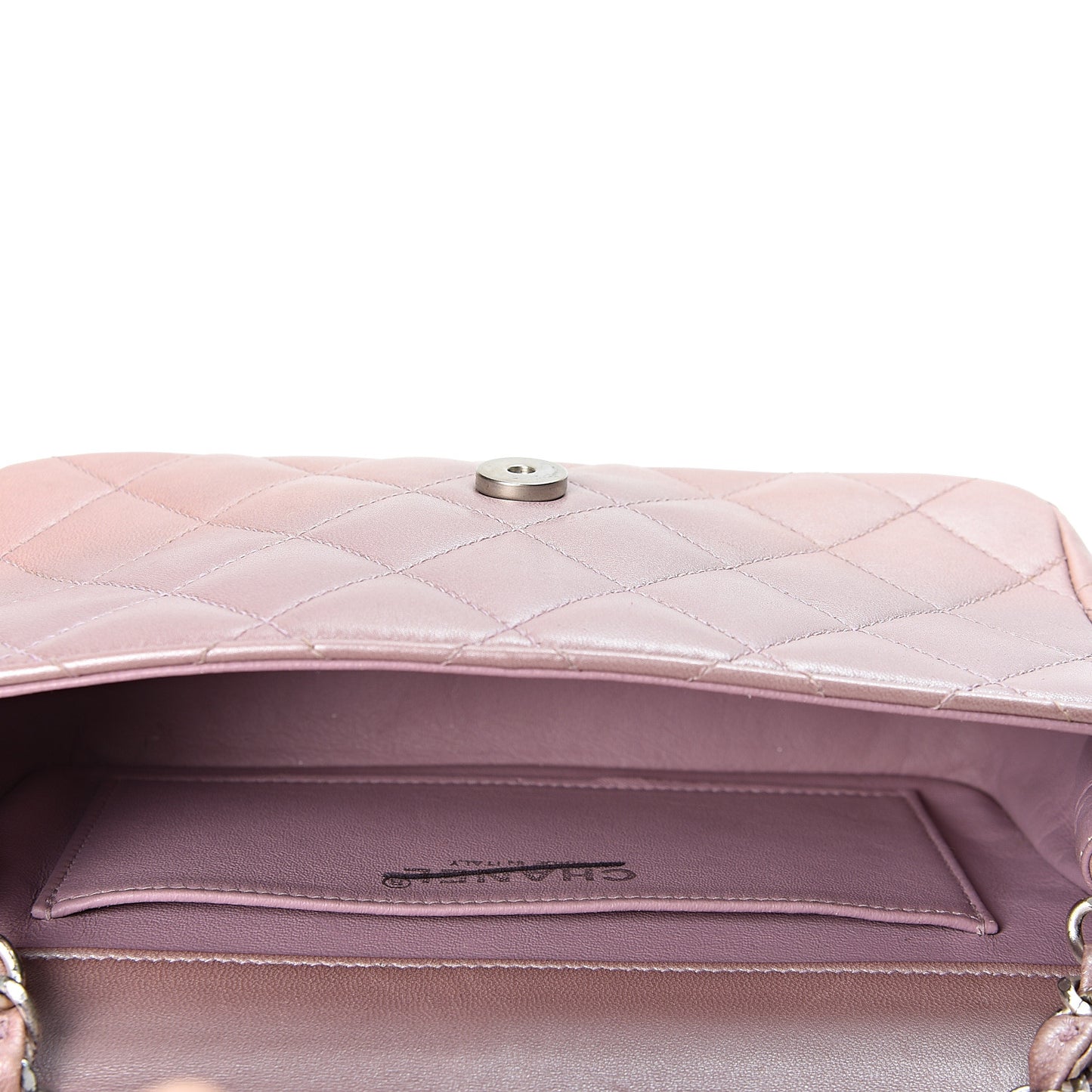 Metallic Lambskin Quilted Extra Mini Rectangular Flap Pink