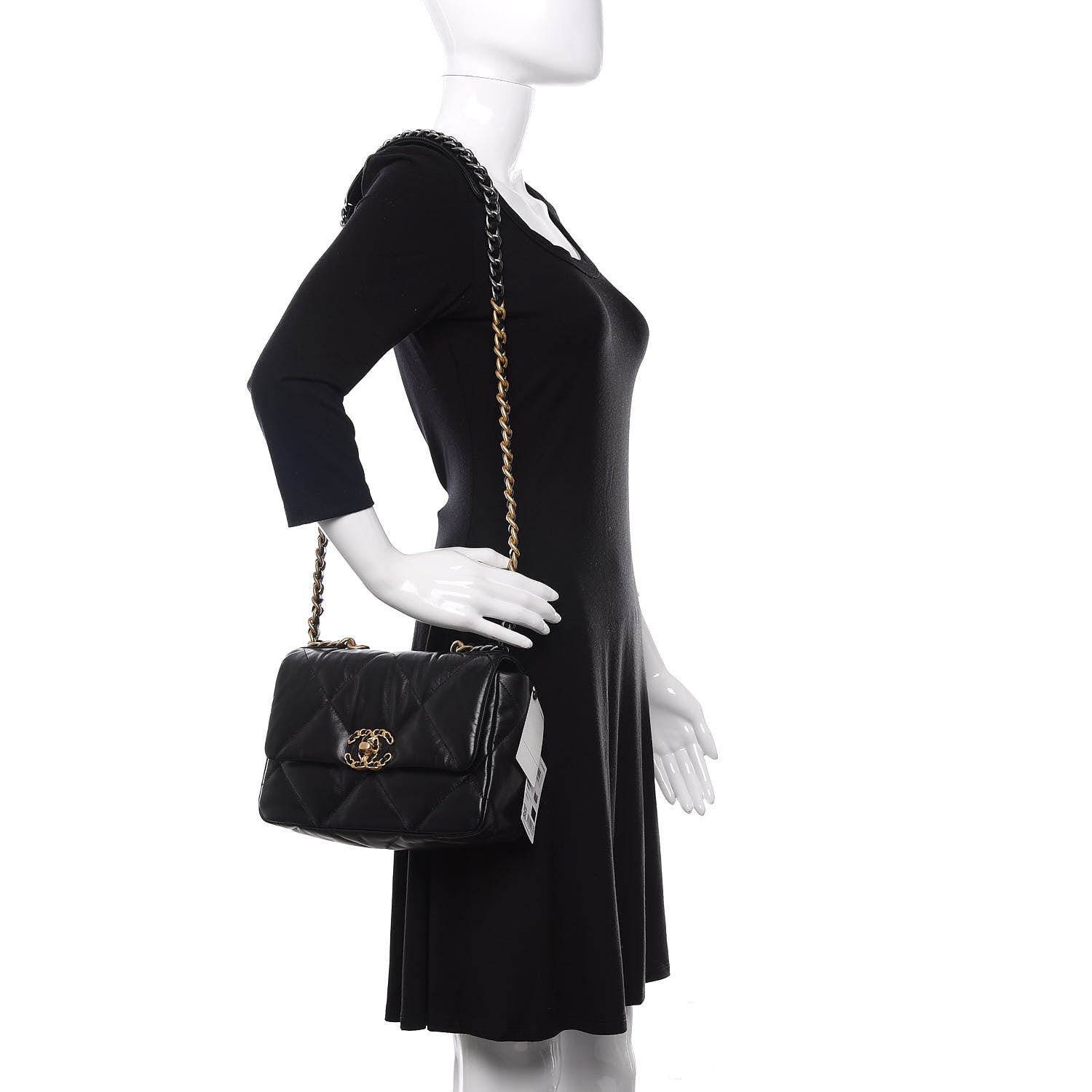 Chanel Shiny Goatskin Quilted Medium 19 Flap Black 2 of 11