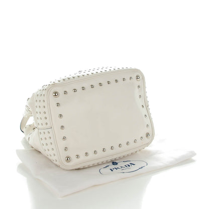 Prada Soft Calf Studded Bucket Bag Bianco 4 of 8