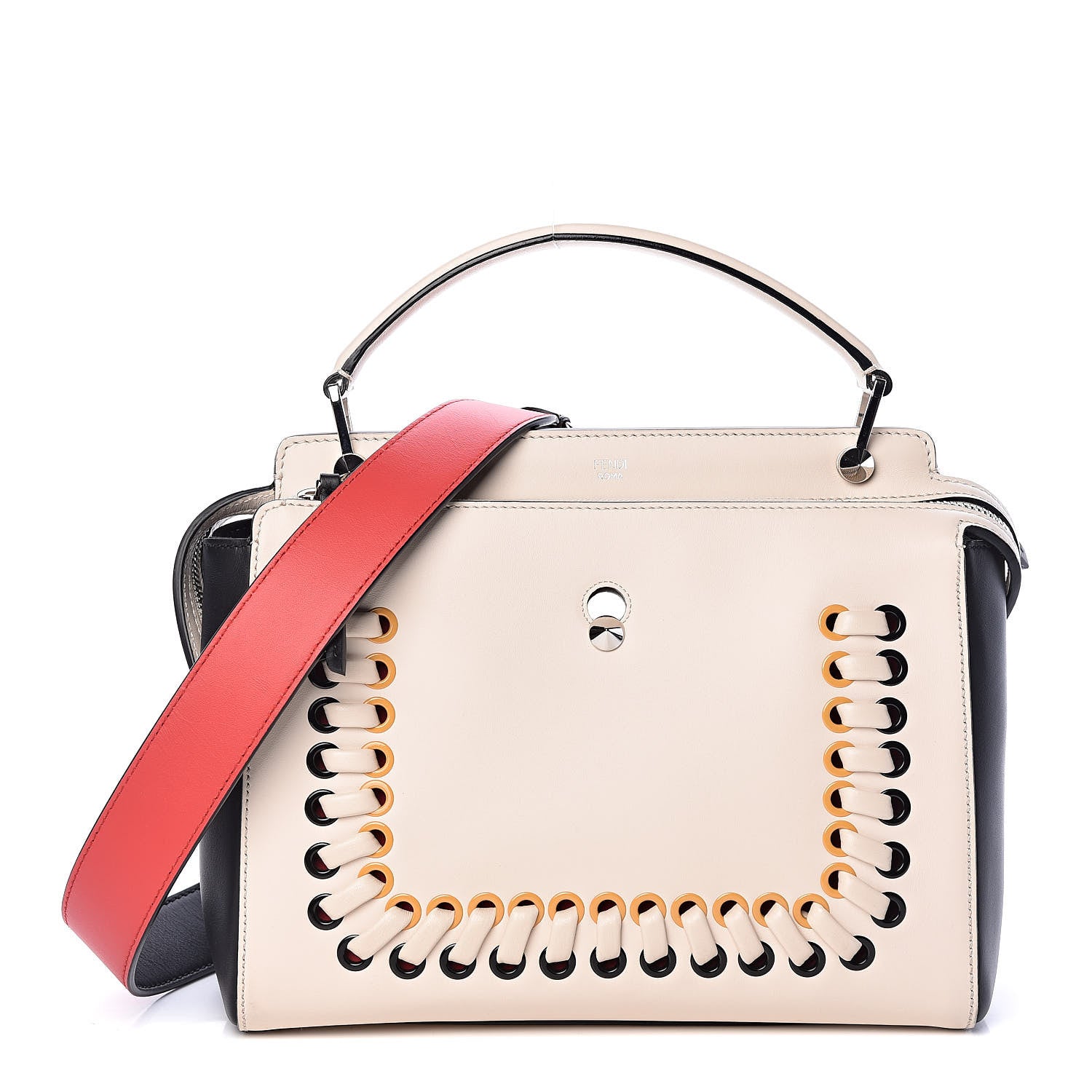 Fendi Vitello Baltico Shiny Nappa Lace Up DotCom Satchel Camelia Black Multicolor 1 of 11