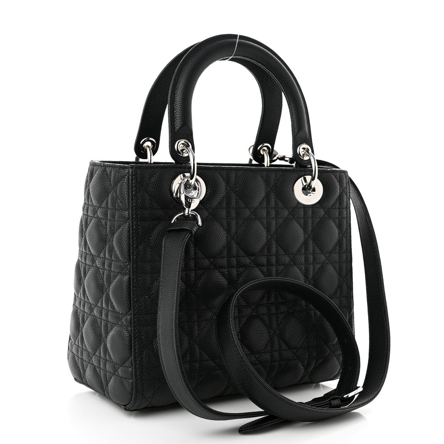 Christian Dior Grained Calfskin Cannage Medium Lady Dior Black 2 of 9