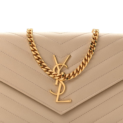 Saint Laurent Grain De Poudre Matelasse Chevron Monogram Chain Wallet Dark Beige 9 of 13