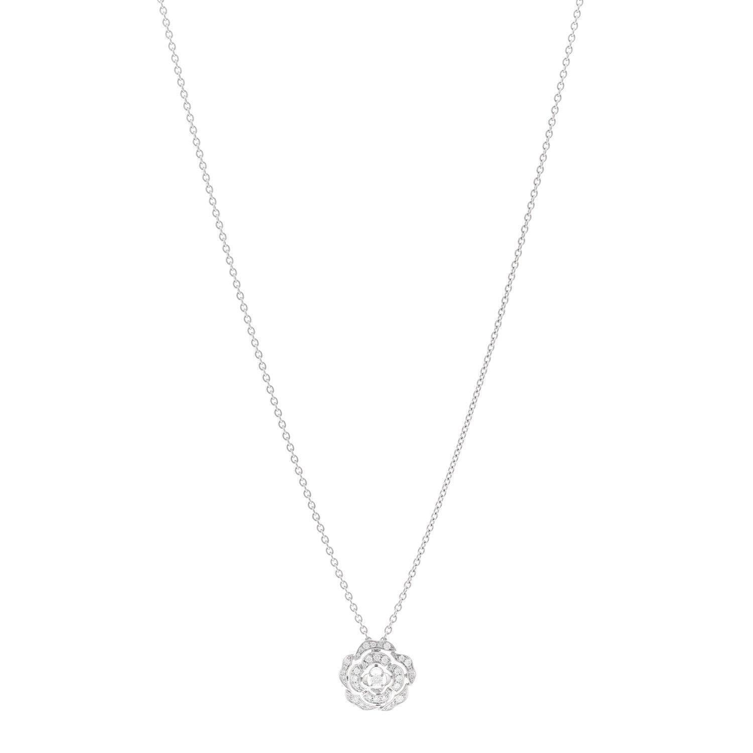 Chanel 18K White Gold Diamond Bouton de Camelia Pendant Necklace 1 of 7