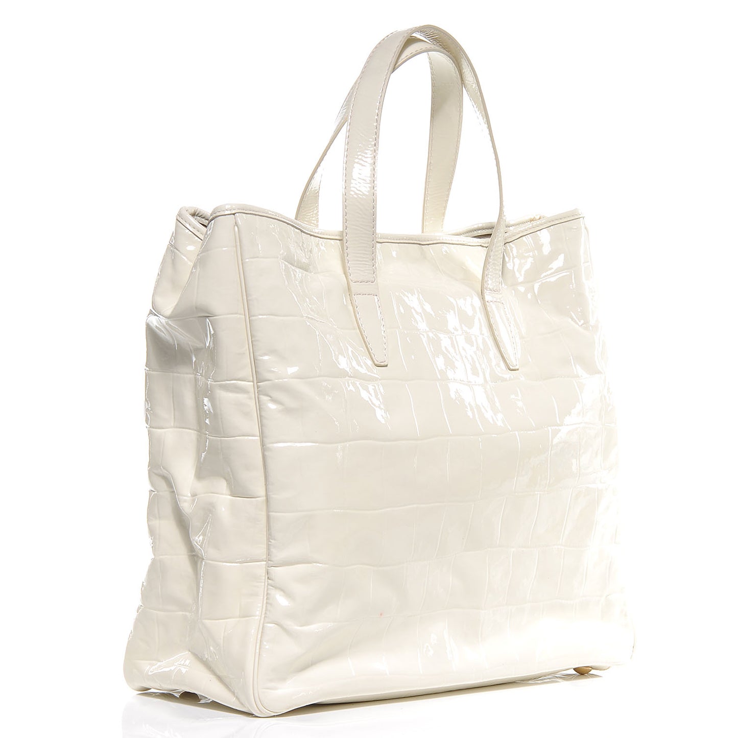 Crocodile Embossed Patent Leather Raspail Tote White