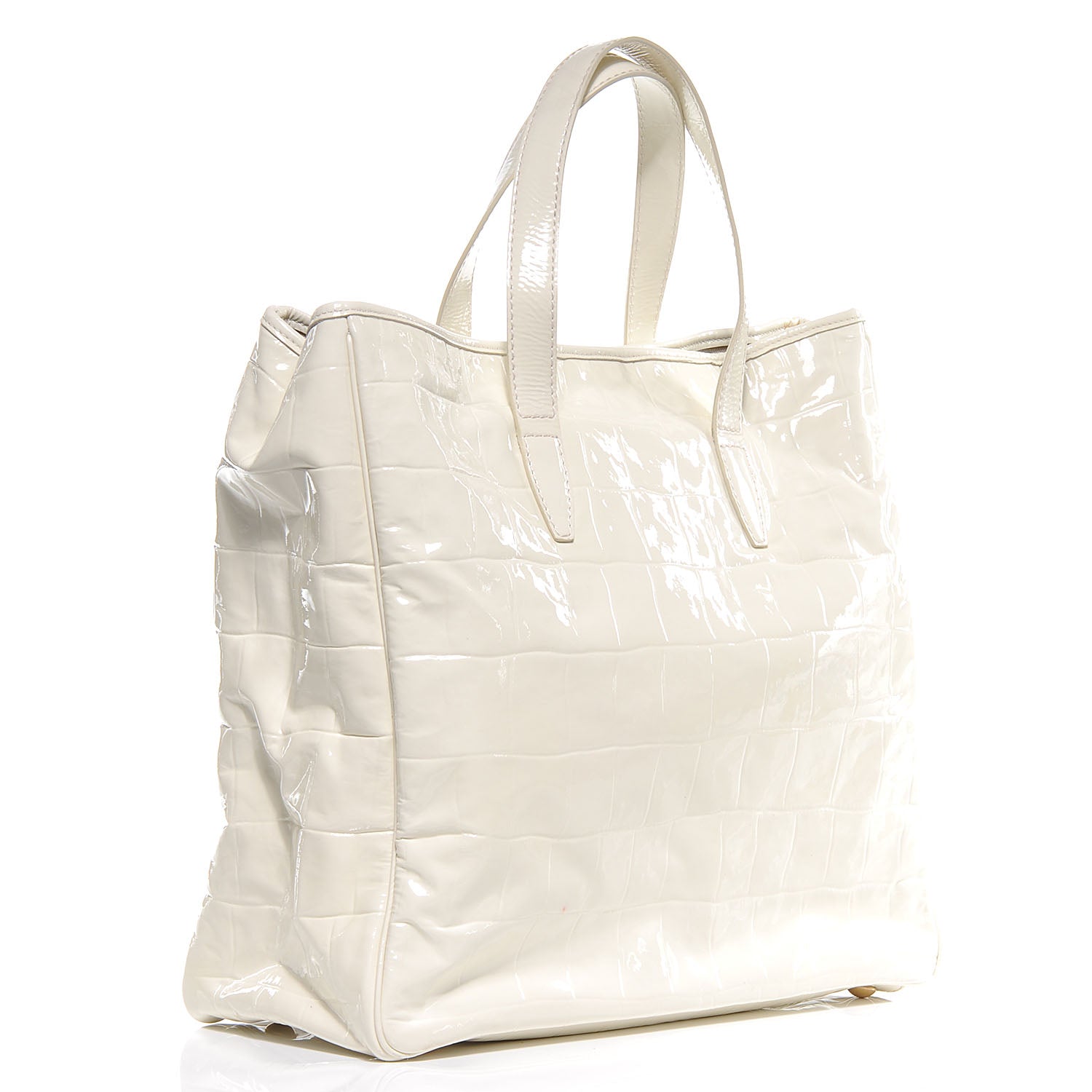 Saint Laurent Crocodile Embossed Patent Leather Raspail Tote White 3 of 7